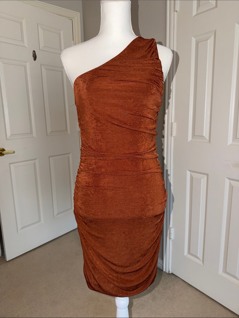 One-Shoulder Rust Bodycon Dress